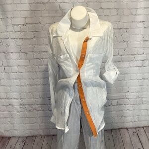 1502. BCBG Sheer Button-Down Blouse Size M VGUC